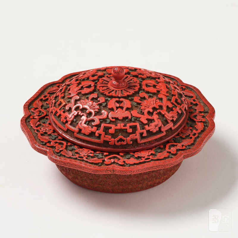 A Chinese three-colour lacquer box and cover, - 图4